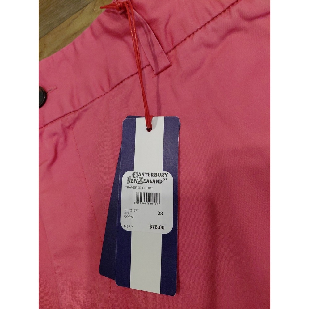 NWT Vtg Canterbury New Zealand Flat Front Cotton Chino Pink Shorts Men's Sz 38 - Picture 2 of 8